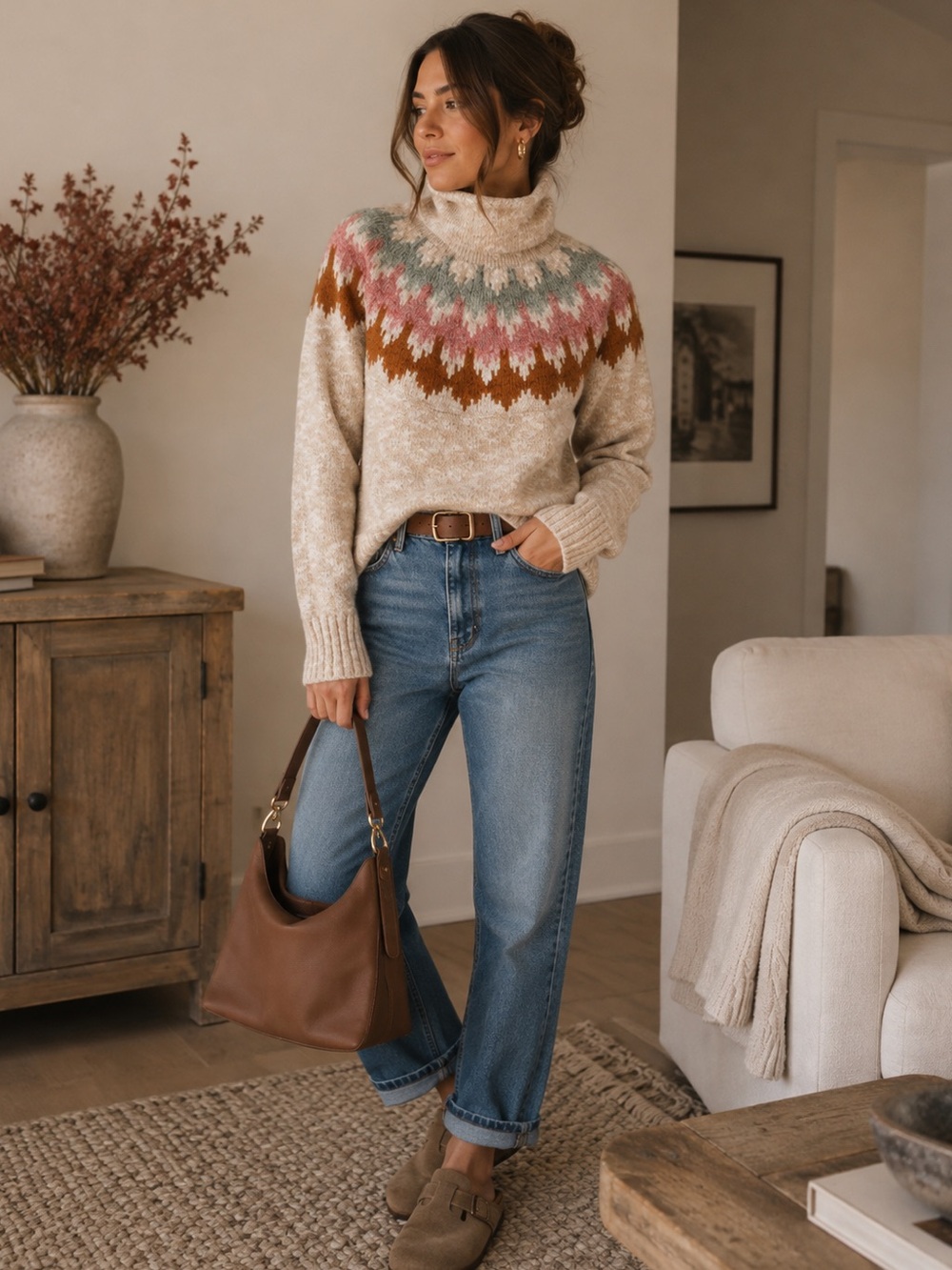 L.L Bean Funnelneck Pullover Fair Isle sweater